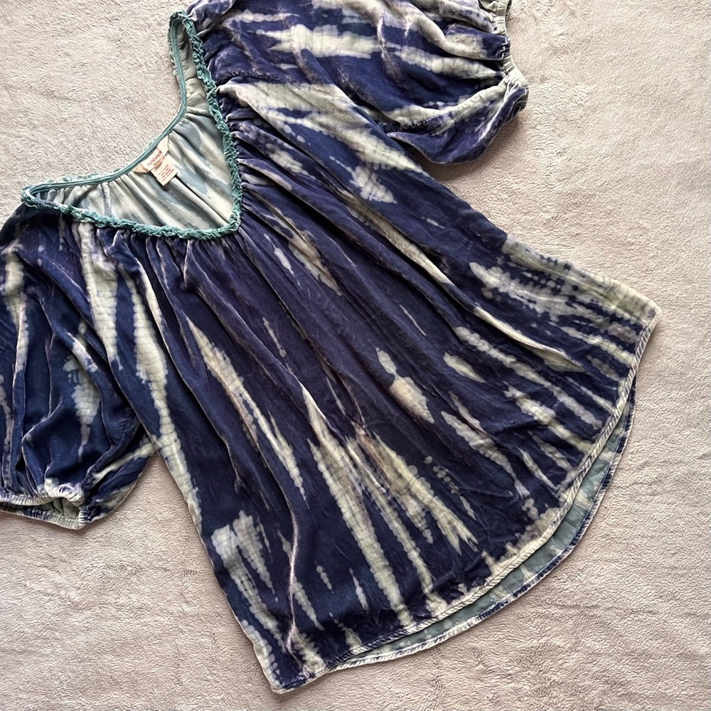 Sundance All Hours Velvet Tie Dye Silk Blend Bohemian Tunic Top Large Sz L